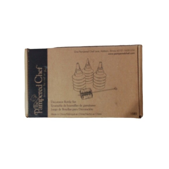 Pampered Chef Decorated Bottle Set Three Bottles With Brush And Original Box - Picture 15 of 16